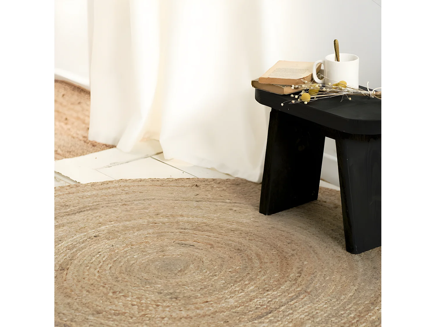 Effen rond jute vloerkleed