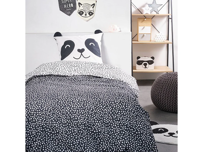 Kinderkleed dierendessin, getufte katoenen stof. M/Panda 50x60cm