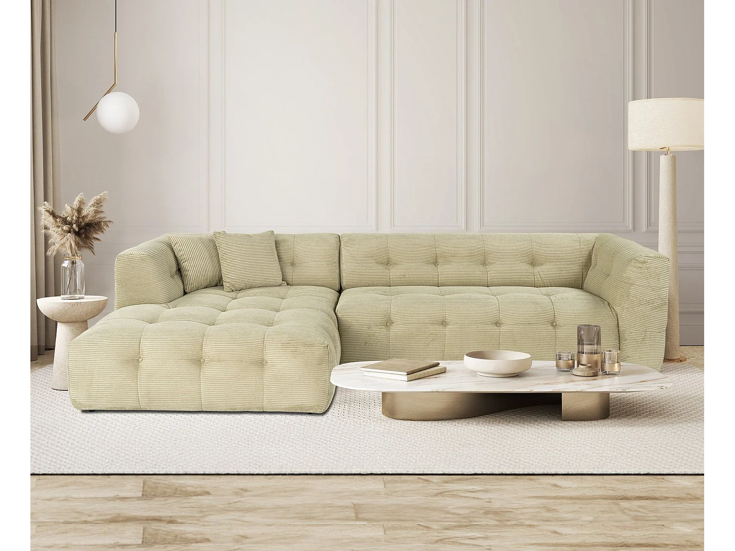 Canapé d'angle à gauche Simur Velours côtelé Vert clair