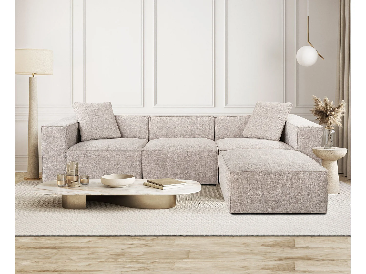 Canapé d'angle à droite avec 2 coussins Siges Lin Moka