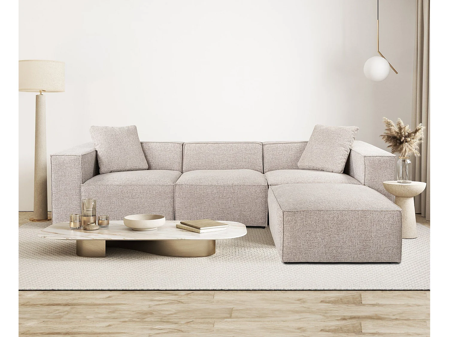 Canapé d'angle à droite avec 2 coussins Siges Lin Moka