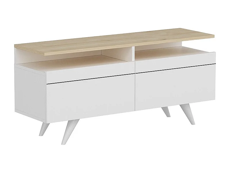 Mesa de tv Kailua 954, Roble|Blanco, Número de puertas: 2.00, 120x52x35cm