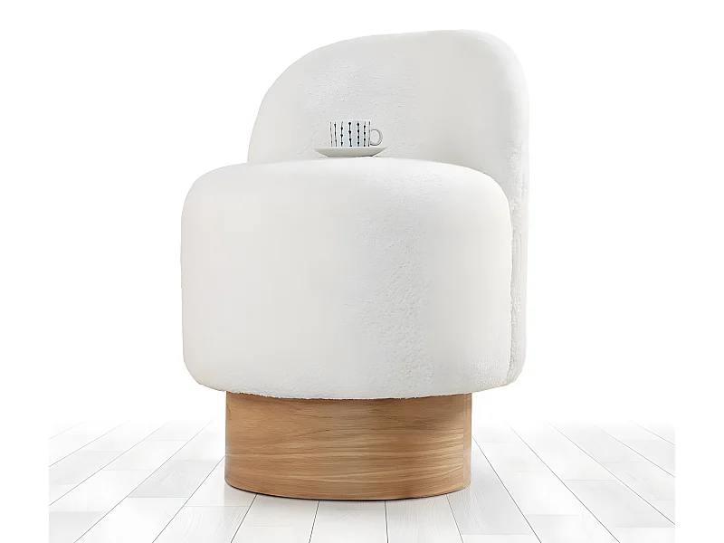 Pouf design Sada Bois clair et Tissu bouclette Blanc