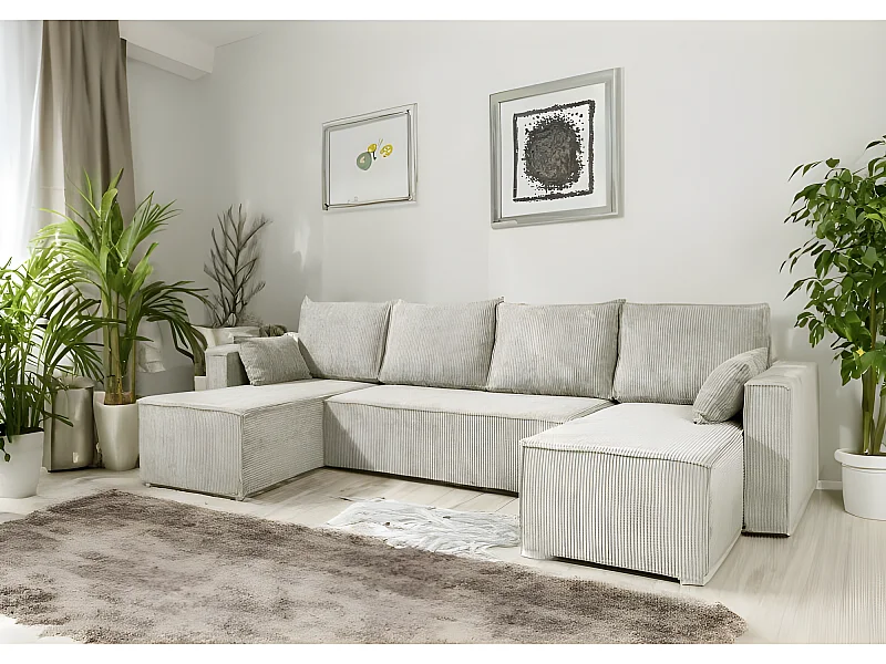 Canapé convertible ANAFI en U en velours côtelé beige