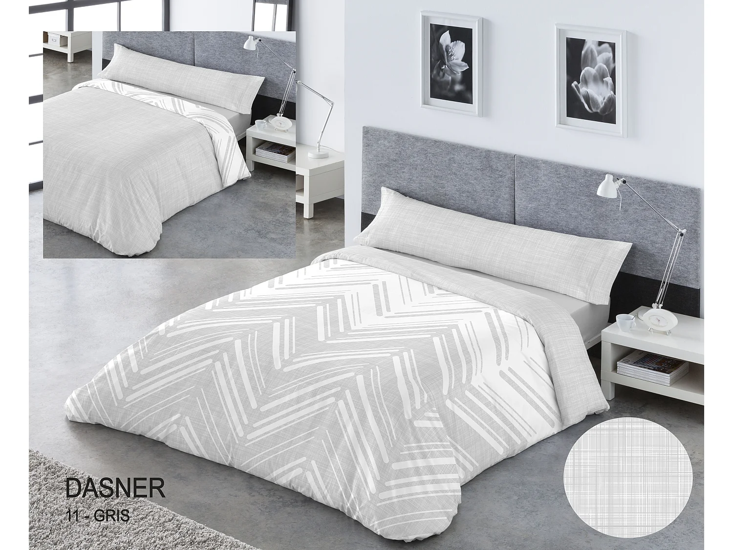 3-delig dekbedovertrekset M/Dasner 90x200cm Grijs