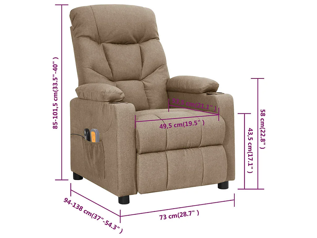 Fauteuil électrique de massage Taupe Tissu