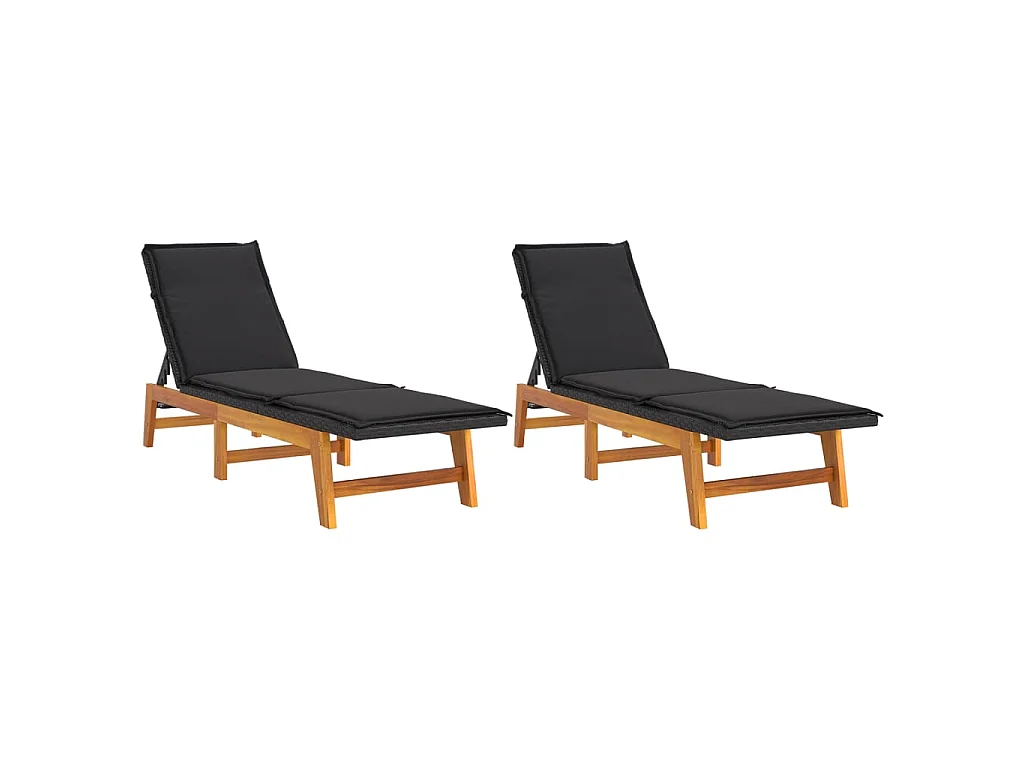 Sdraio con Cuscini 2pz Polyrattan e Legno Massello di Acacia