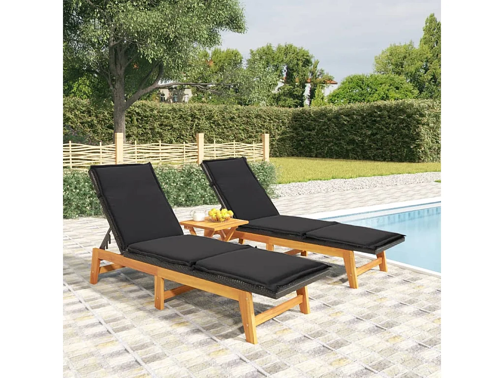 Sdraio con Cuscini 2pz Polyrattan e Legno Massello di Acacia