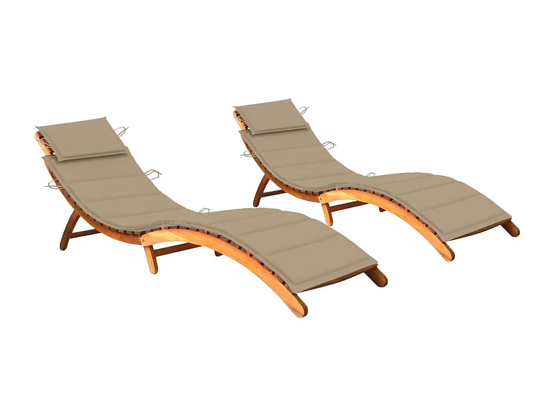 Chaises longues lot de 2 avec coussins Bois d'acacia solide