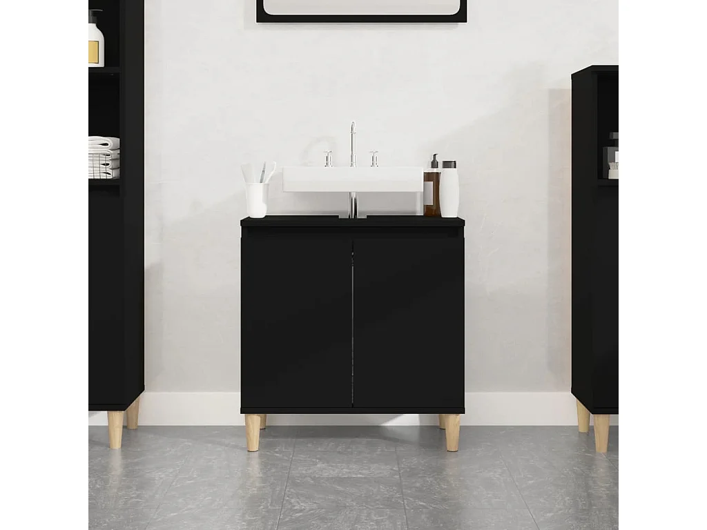 Wastafelkast 58x33x60 cm bewerkt hout zwart