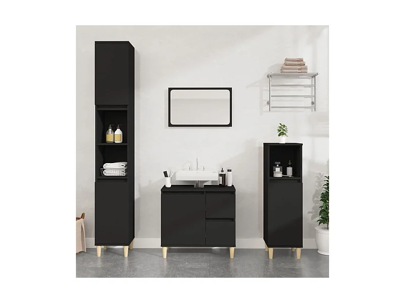 Armoire de salle de bain noir 30x30x190 cm bois d'ingénierie