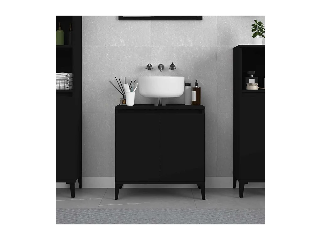Meuble d'évier noir 58x33x60 cm bois d'ingénierie