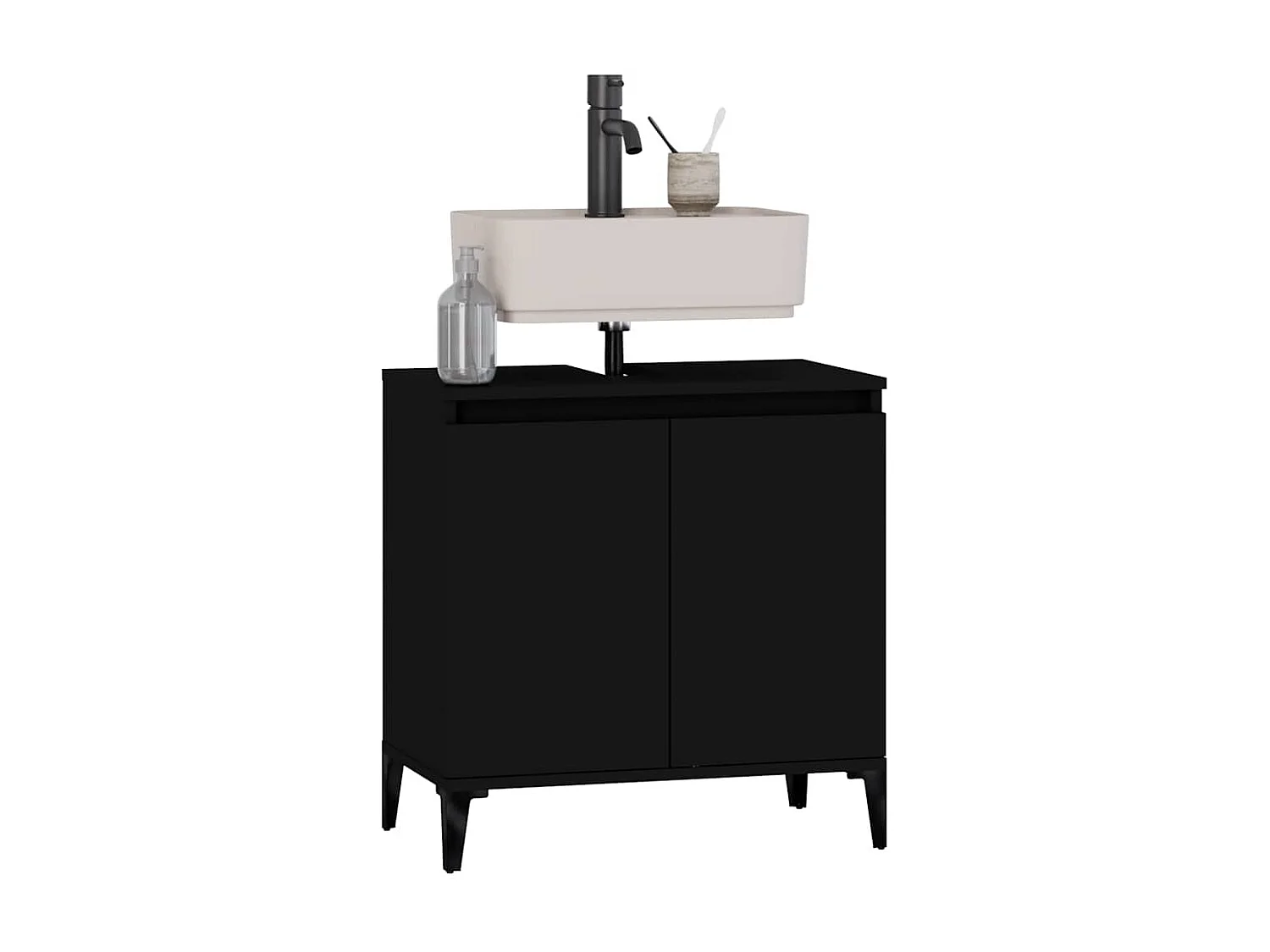 Armario para lavabo madera contrachapada negro 58x33x60 cm