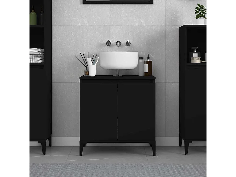 Meuble d'évier noir 58x33x60 cm bois d'ingénierie