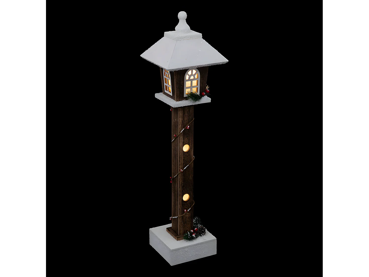 Déco Lumineuse Lanterne enneigée en bois LED Blanc chaud H 60 cm