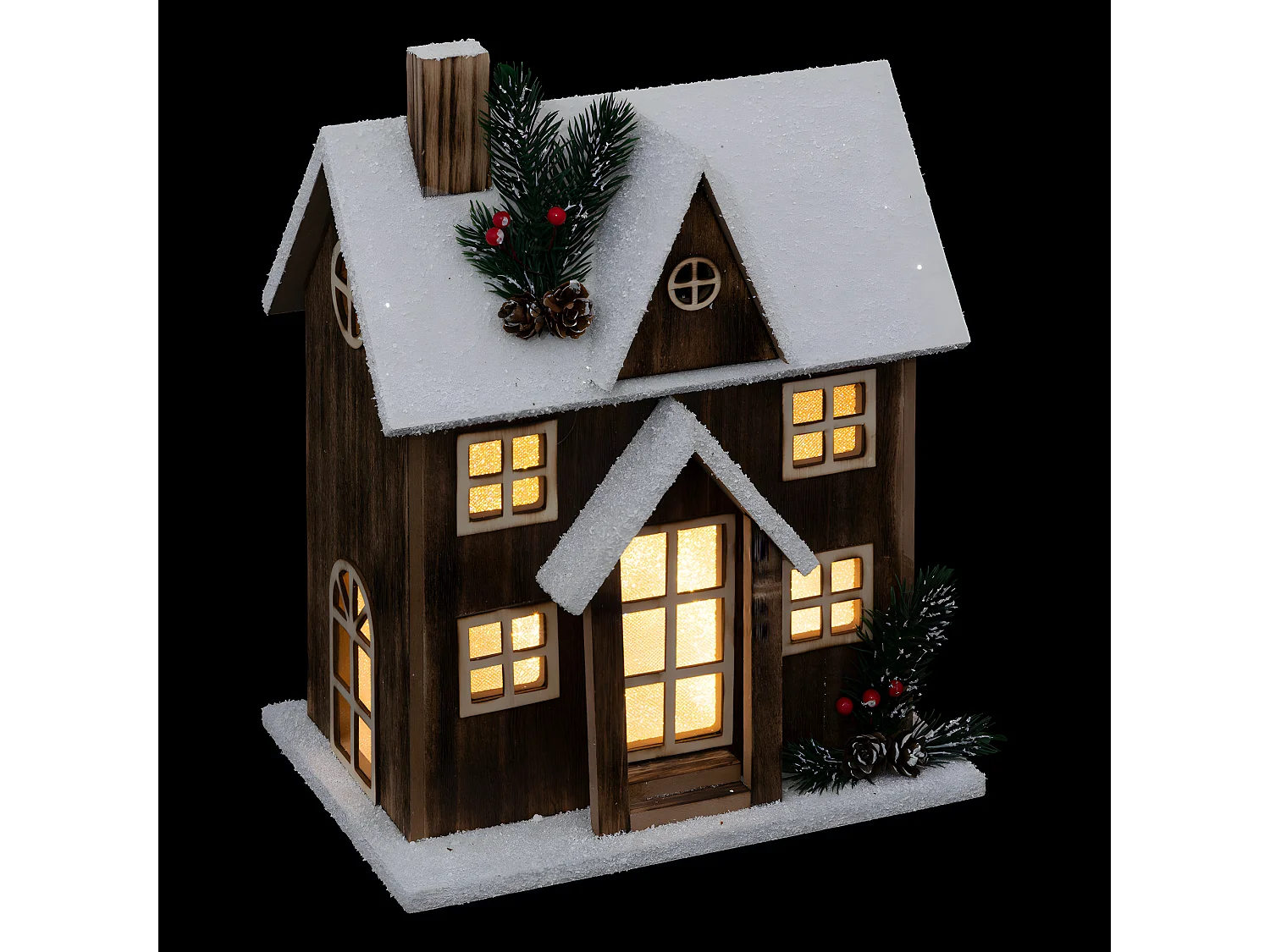 Déco Lumineuse Maison enneigée en bois LED Blanc chaud H 33 cm