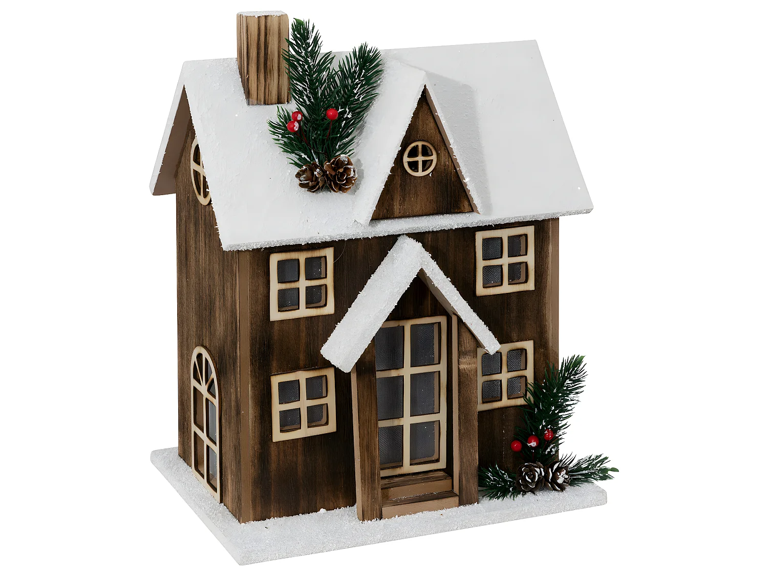 Déco Lumineuse Maison enneigée en bois LED Blanc chaud H 33 cm