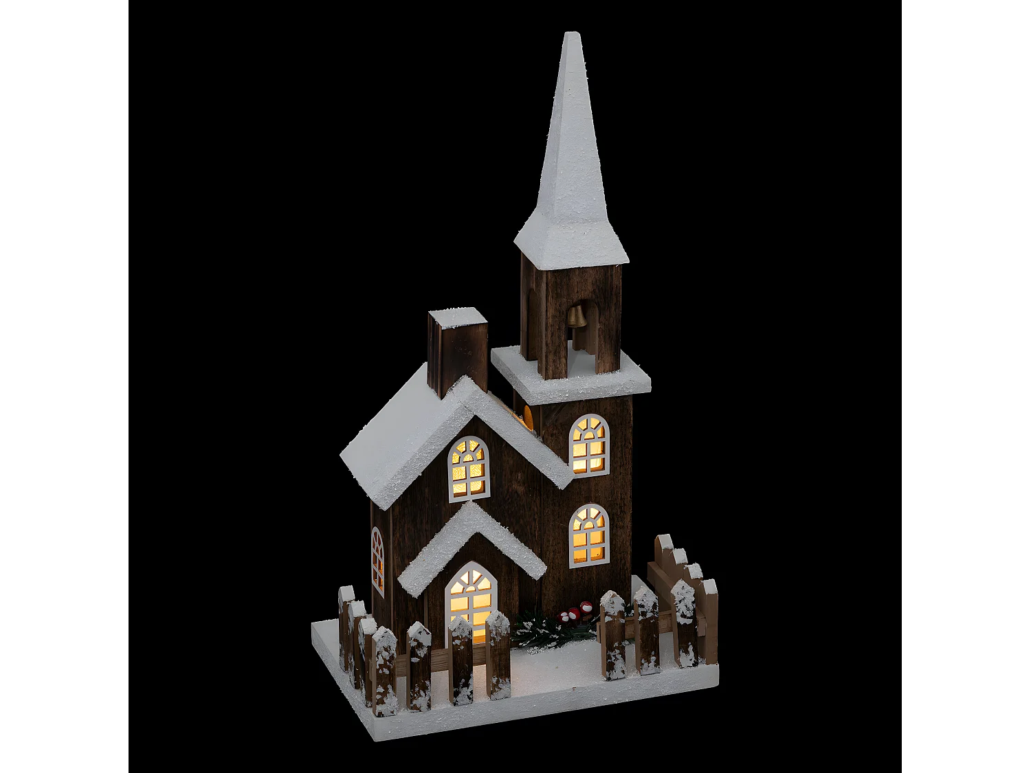 Déco Lumineuse Église enneigée en bois LED Blanc chaud H 40 cm