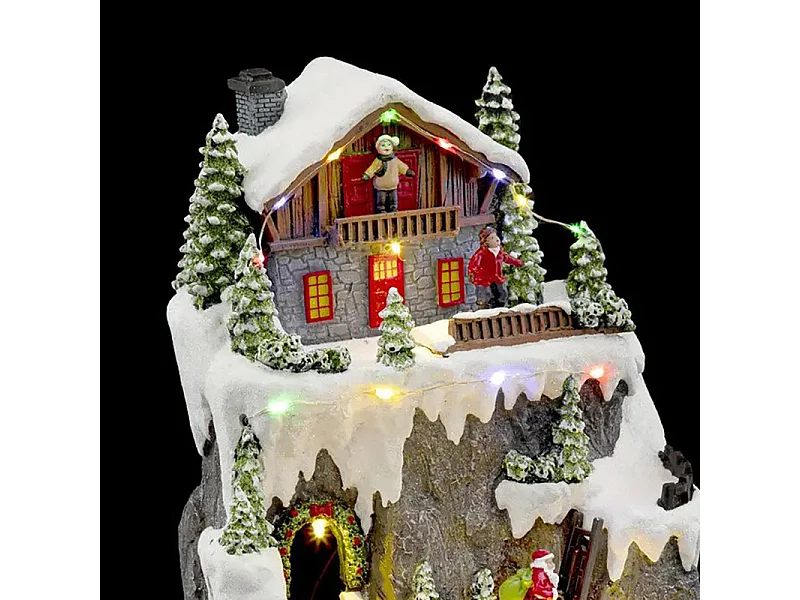 Village de Noël lumineux, animé et musical Chalet et Père Noël grimpeur