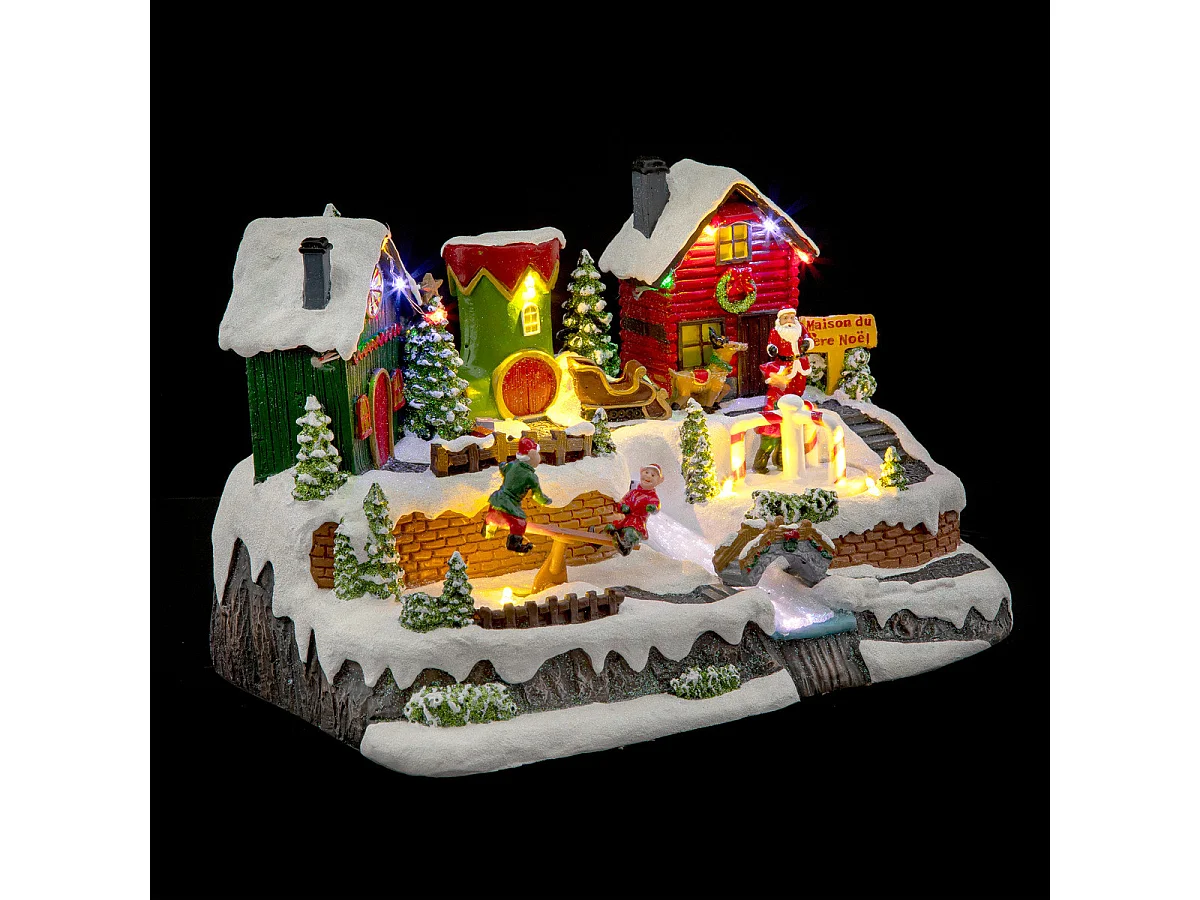 Village de Noël lumineux, animé et musical Père Noël  et Lutins