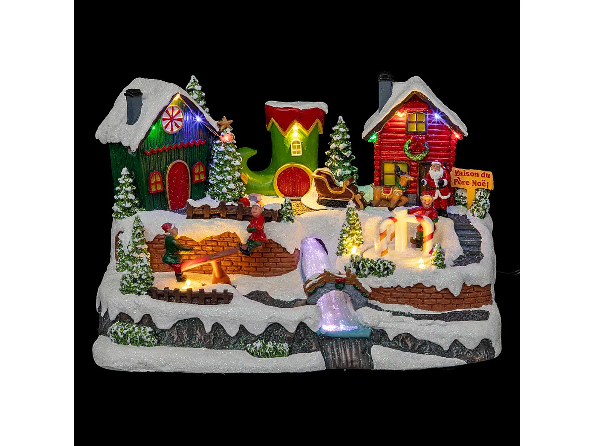 Village de Noël lumineux, animé et musical Père Noël  et Lutins