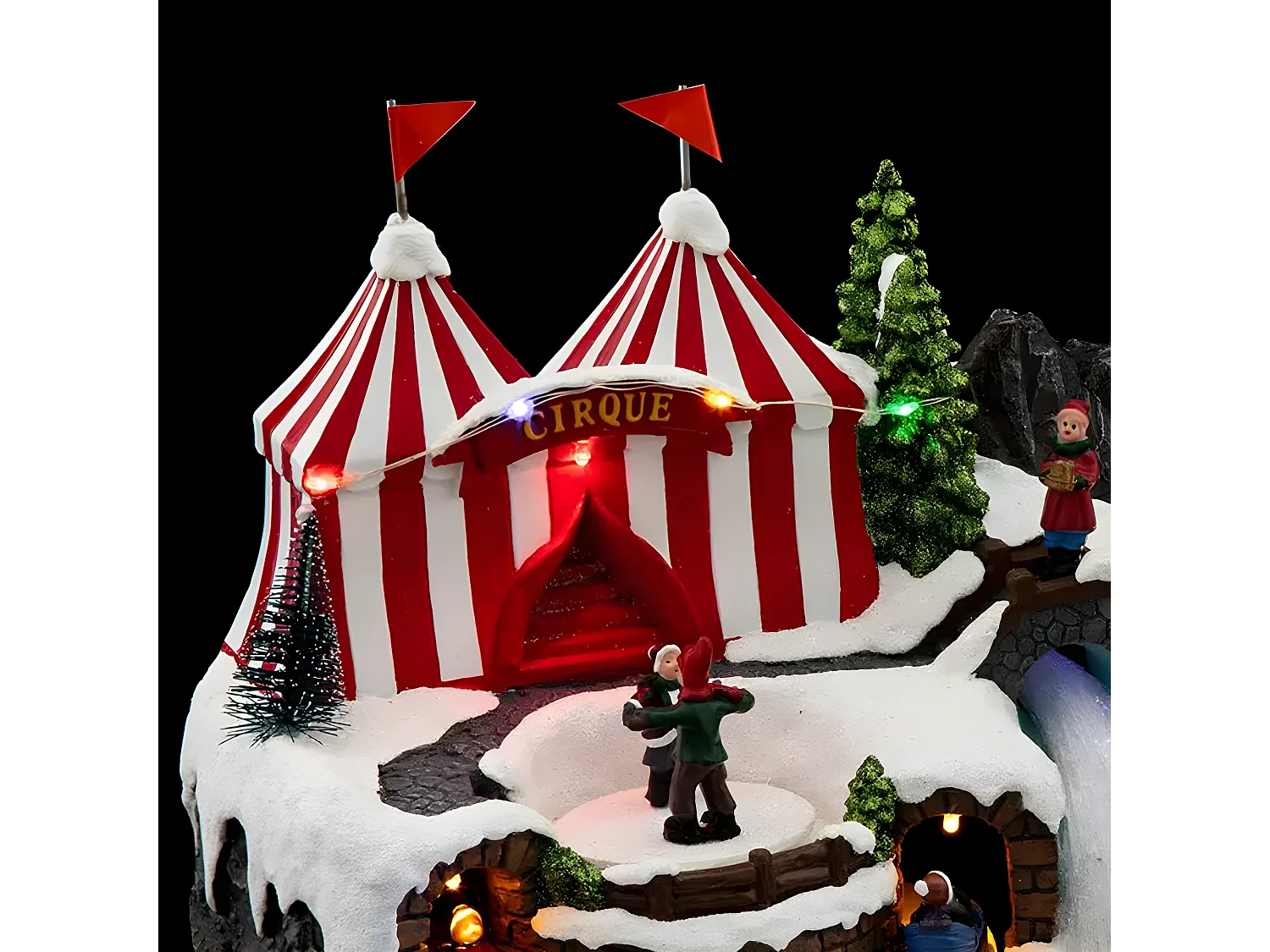 Village de Noël lumineux, animé et musical Cirque et Ballon dirigeable