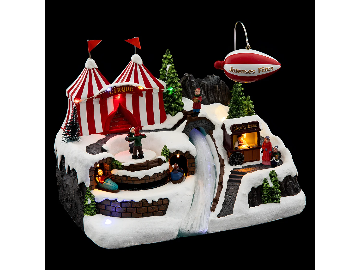 Village de Noël lumineux, animé et musical Cirque et Ballon dirigeable