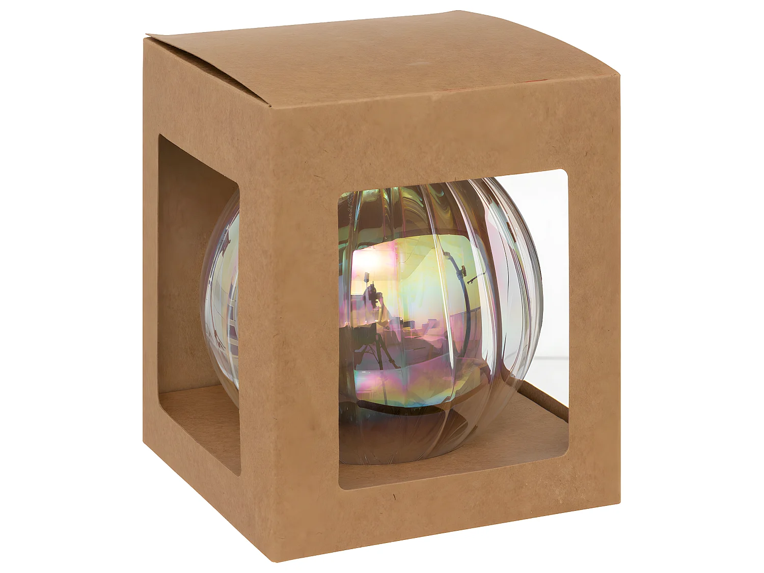 Déco Sapin de Noël Maxi Boule striée en Verre D 14 cm Transparent