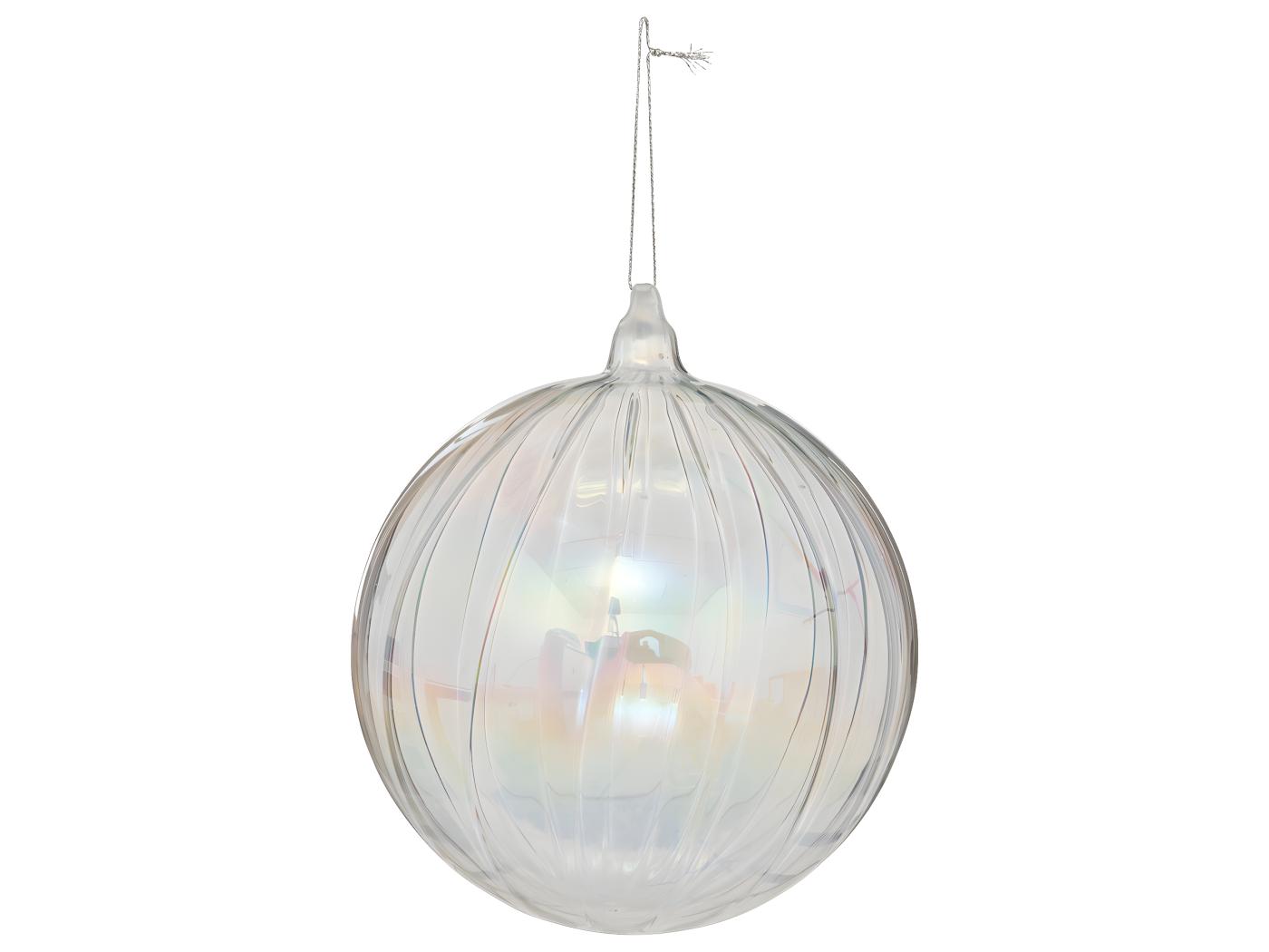 Déco Sapin de Noël Maxi Boule striée en Verre D 14 cm Transparent