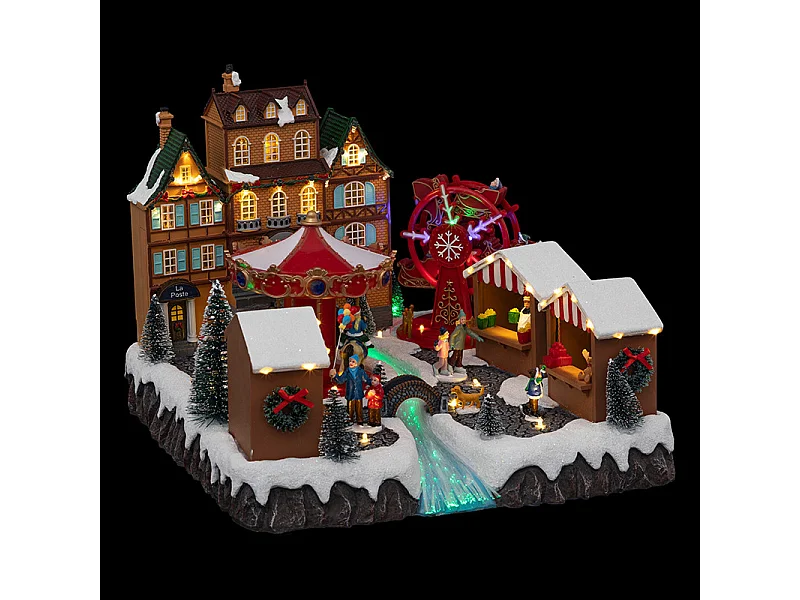 Village de Noël lumineux, animé et musical Le Marché de Noël