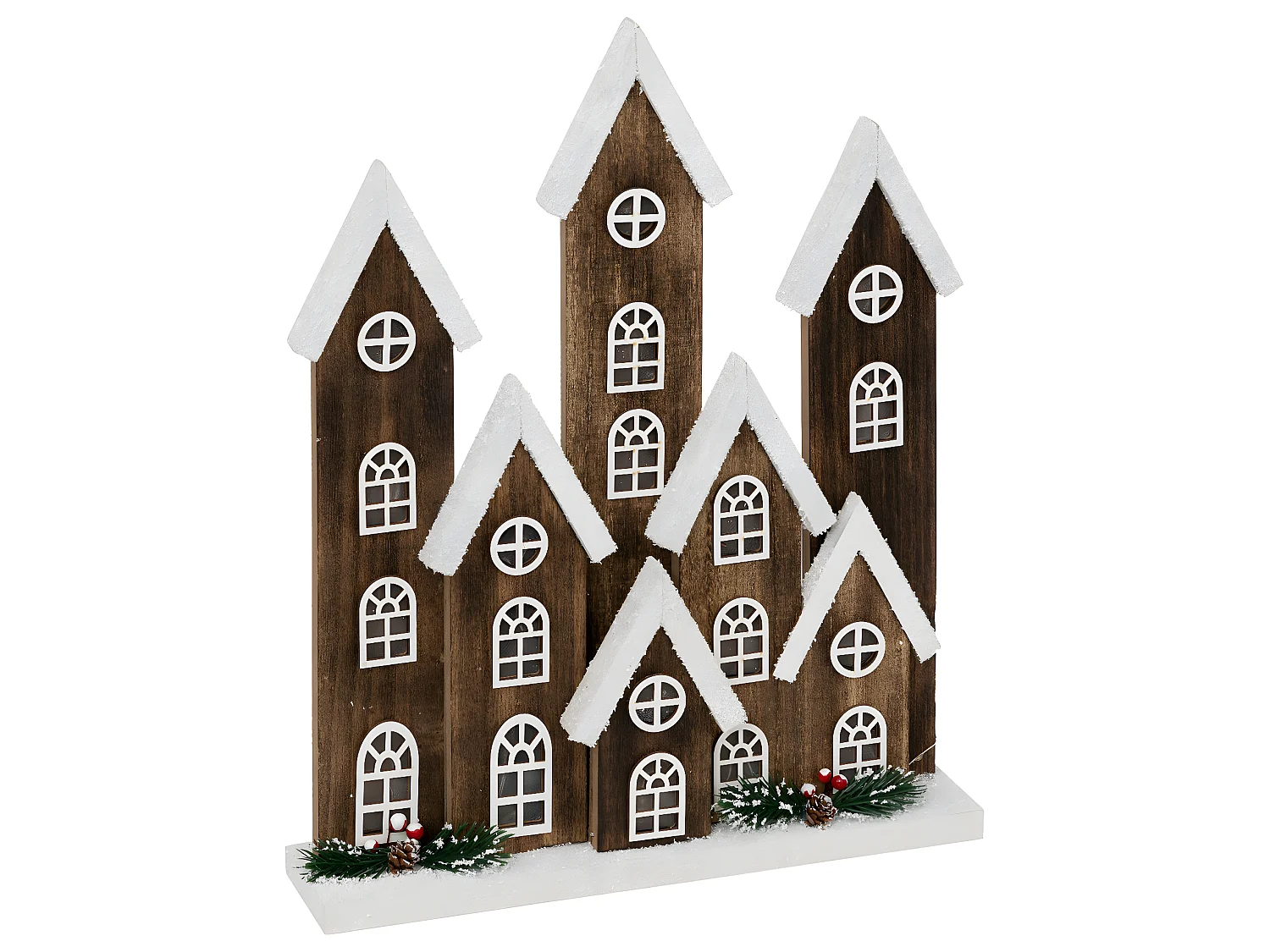 Déco Lumineuse Village enneigé en bois LED Blanc chaud H 40 cm