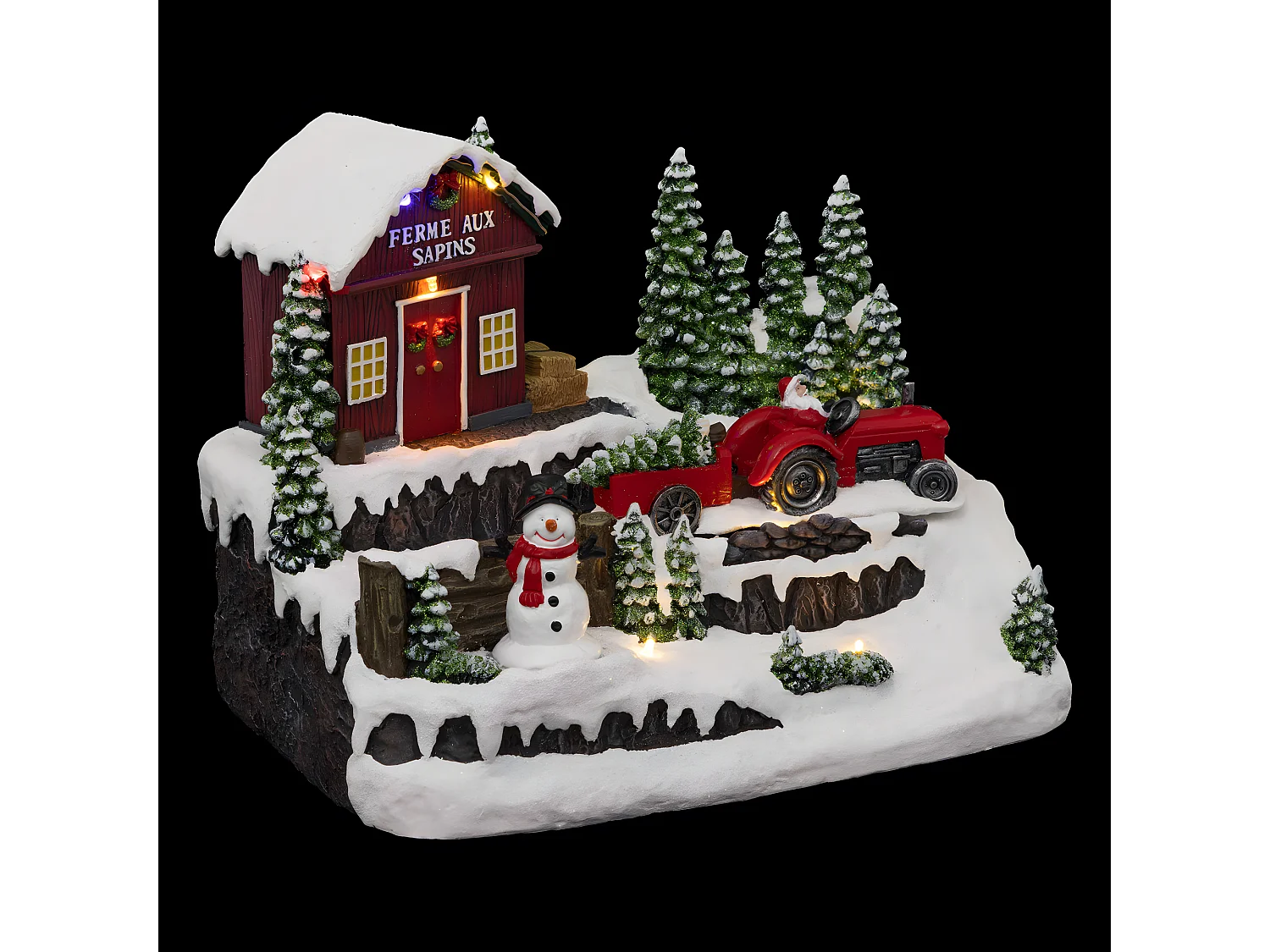 Village de Noël lumineux, animé et musical La ferme aux sapins