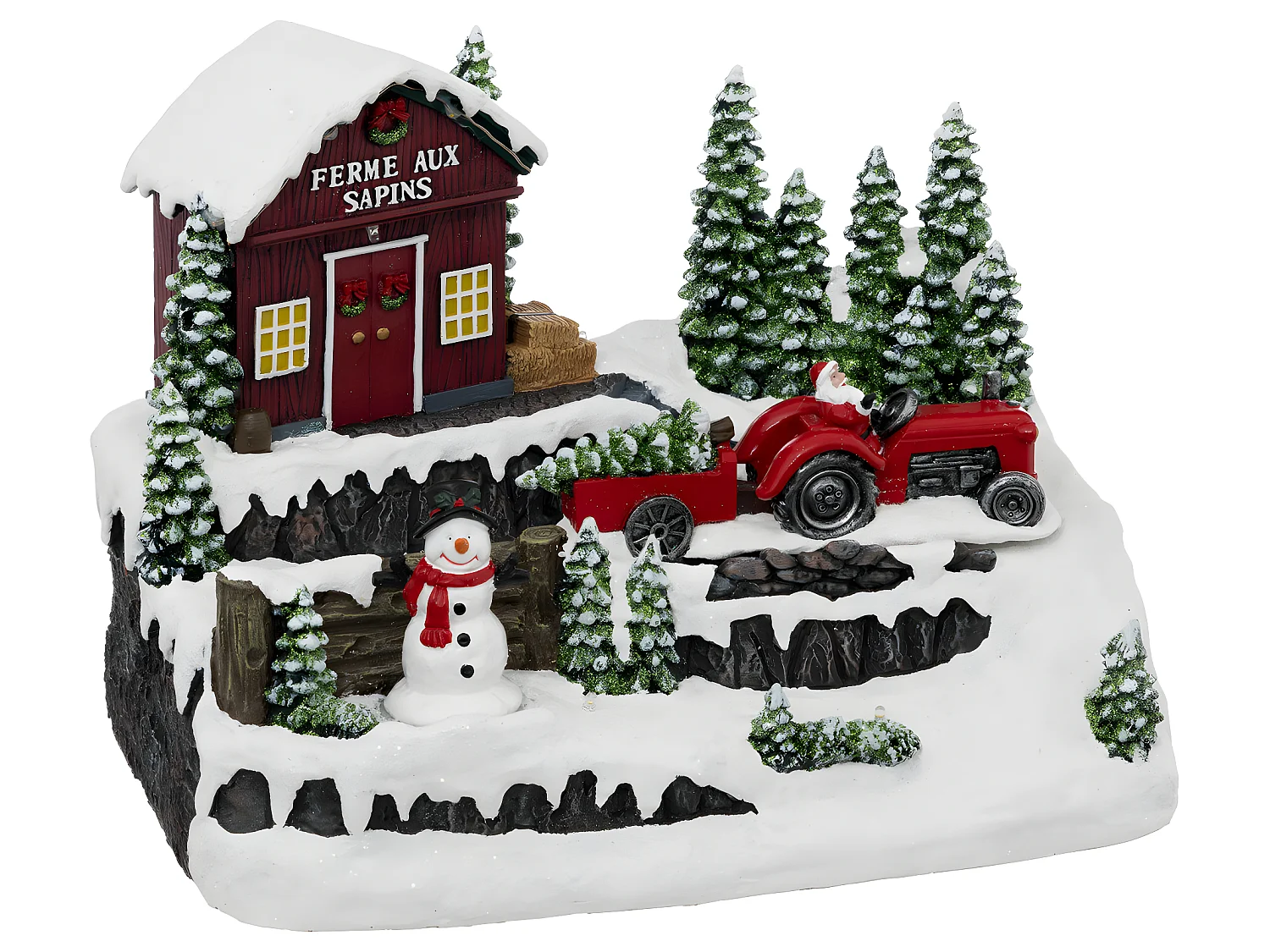 Village de Noël lumineux, animé et musical La ferme aux sapins