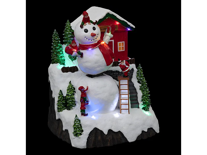 Village de Noël lumineux et animé Bonhomme de neige en mouvement