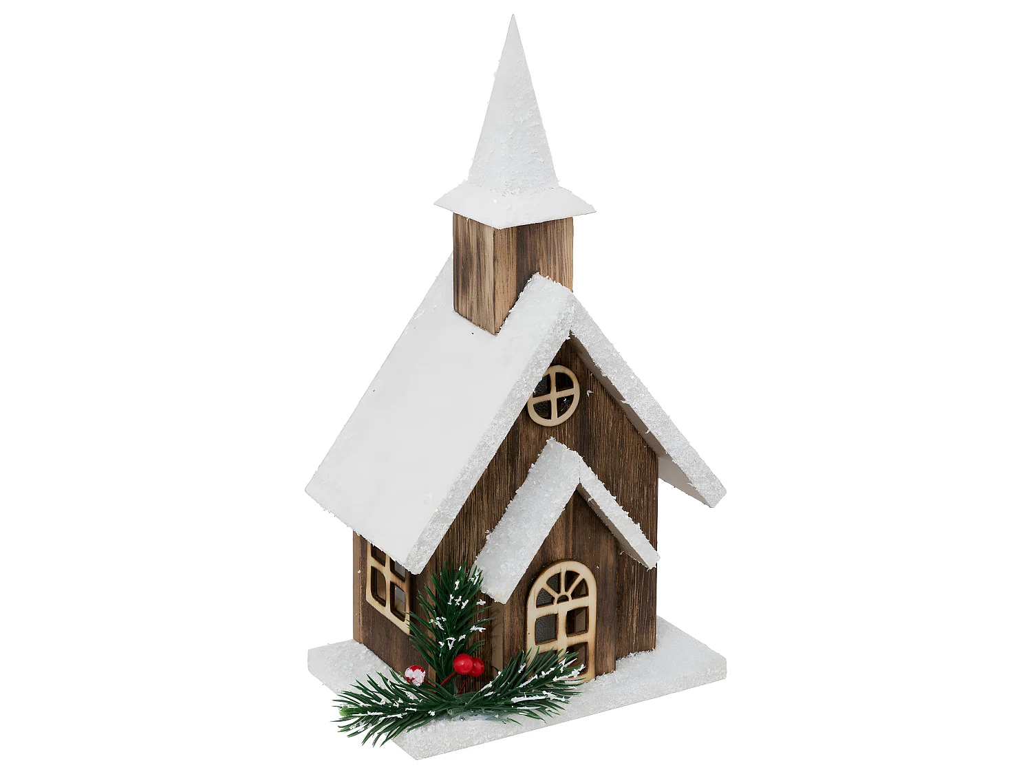 Déco Lumineuse Église enneigée en bois LED Blanc chaud H 27 cm