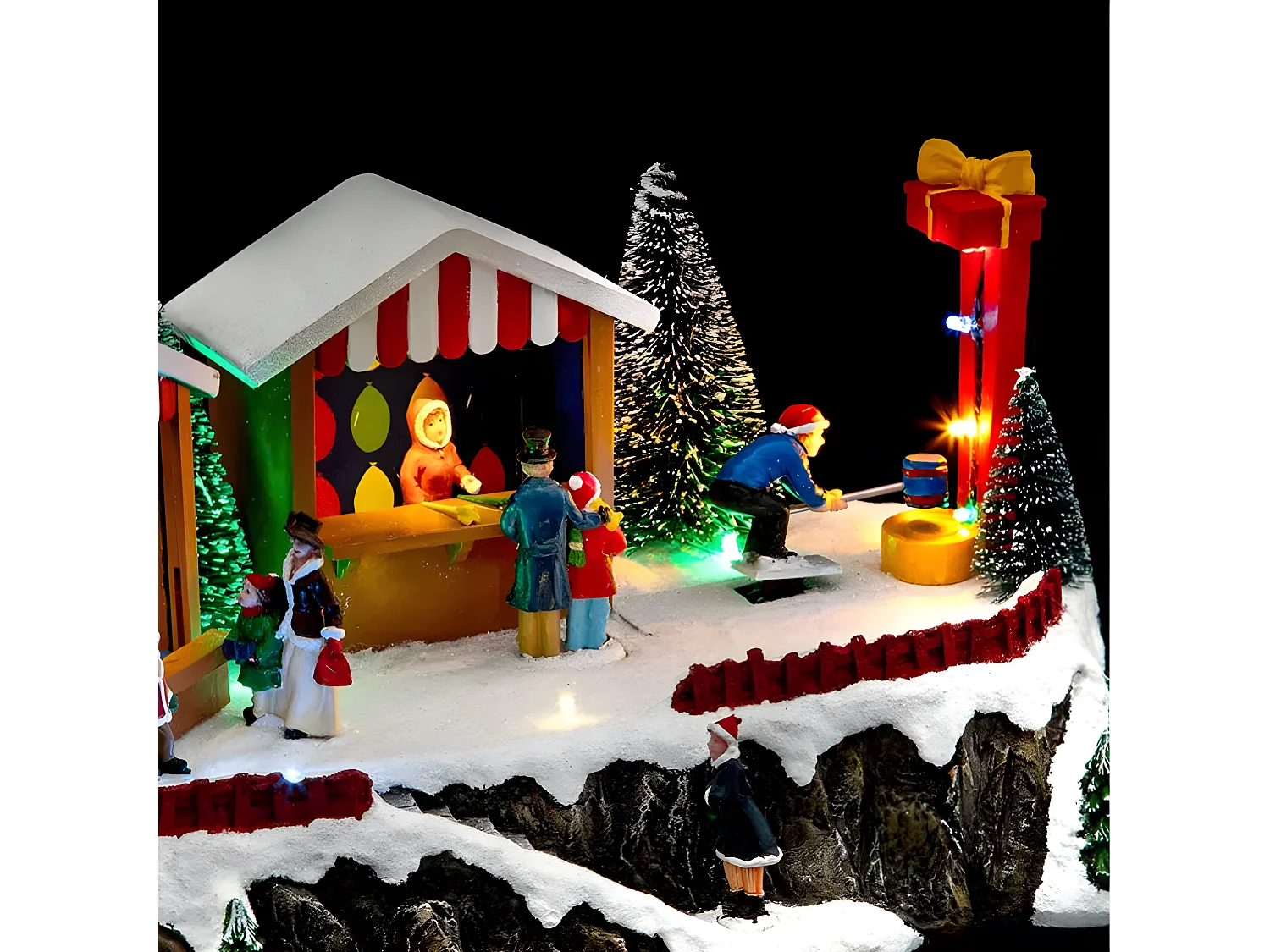 Village de Noël lumineux, animé et musical Fête foraine Jeu de la mailloche
