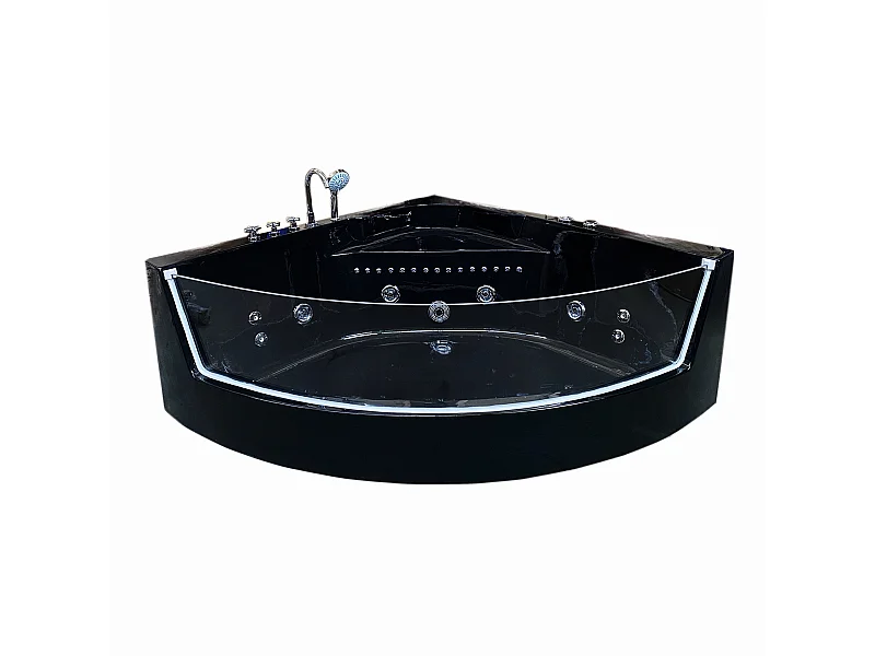 Hydromassage-Badewanne 150 x 150 cm Farbtherapie 8 Düsen – Black Maple