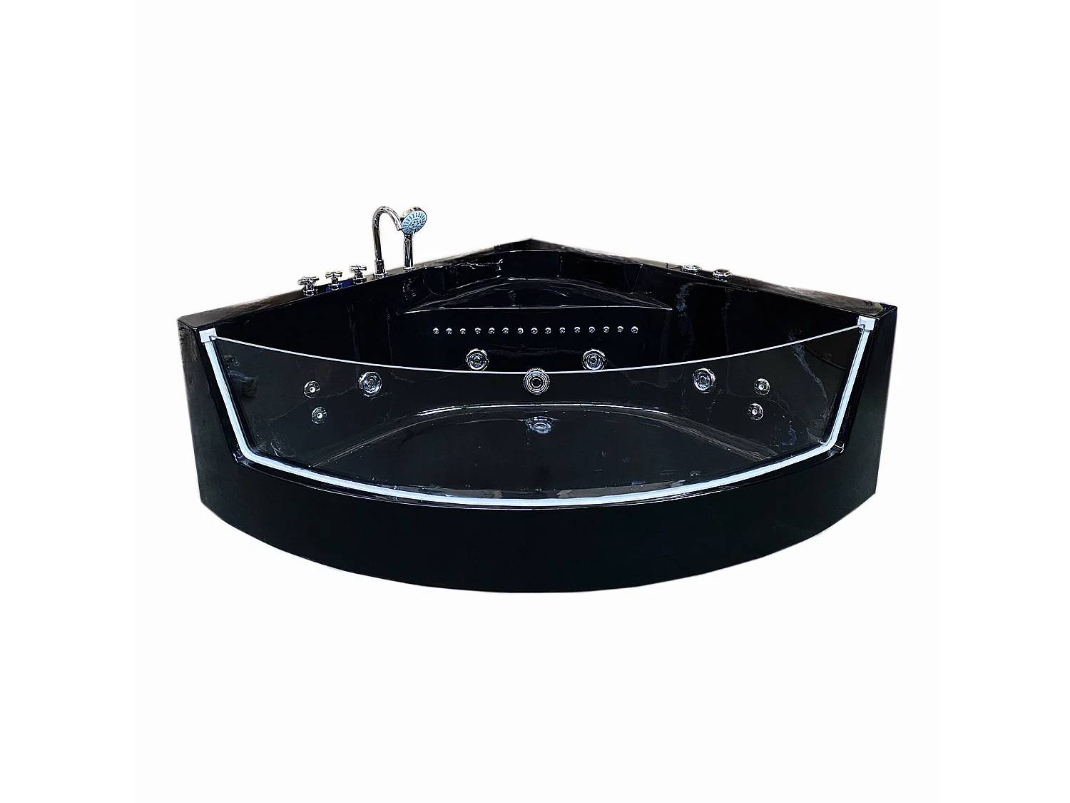Hydromassage-Badewanne 150 x 150 cm Farbtherapie 8 Düsen – Black Maple