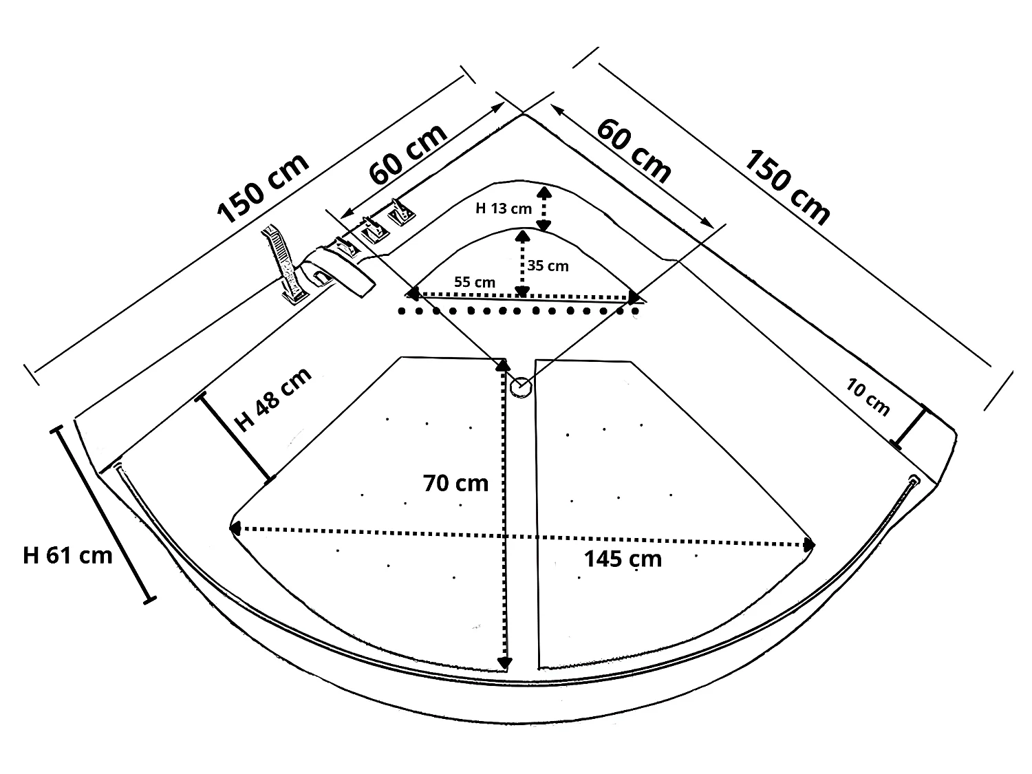 Baignoire Balnèo 150 X 150 cm Chromothérapie 8 jets – White Maple