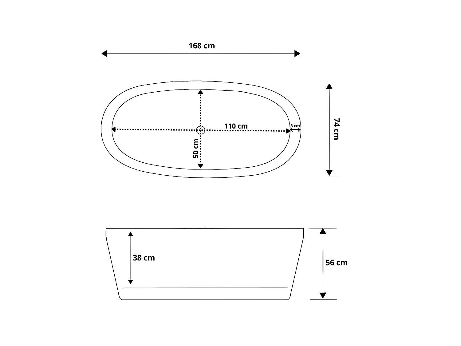 Freistehende Badewanne 168 x 74 cm + Mischbatterie – Hope
