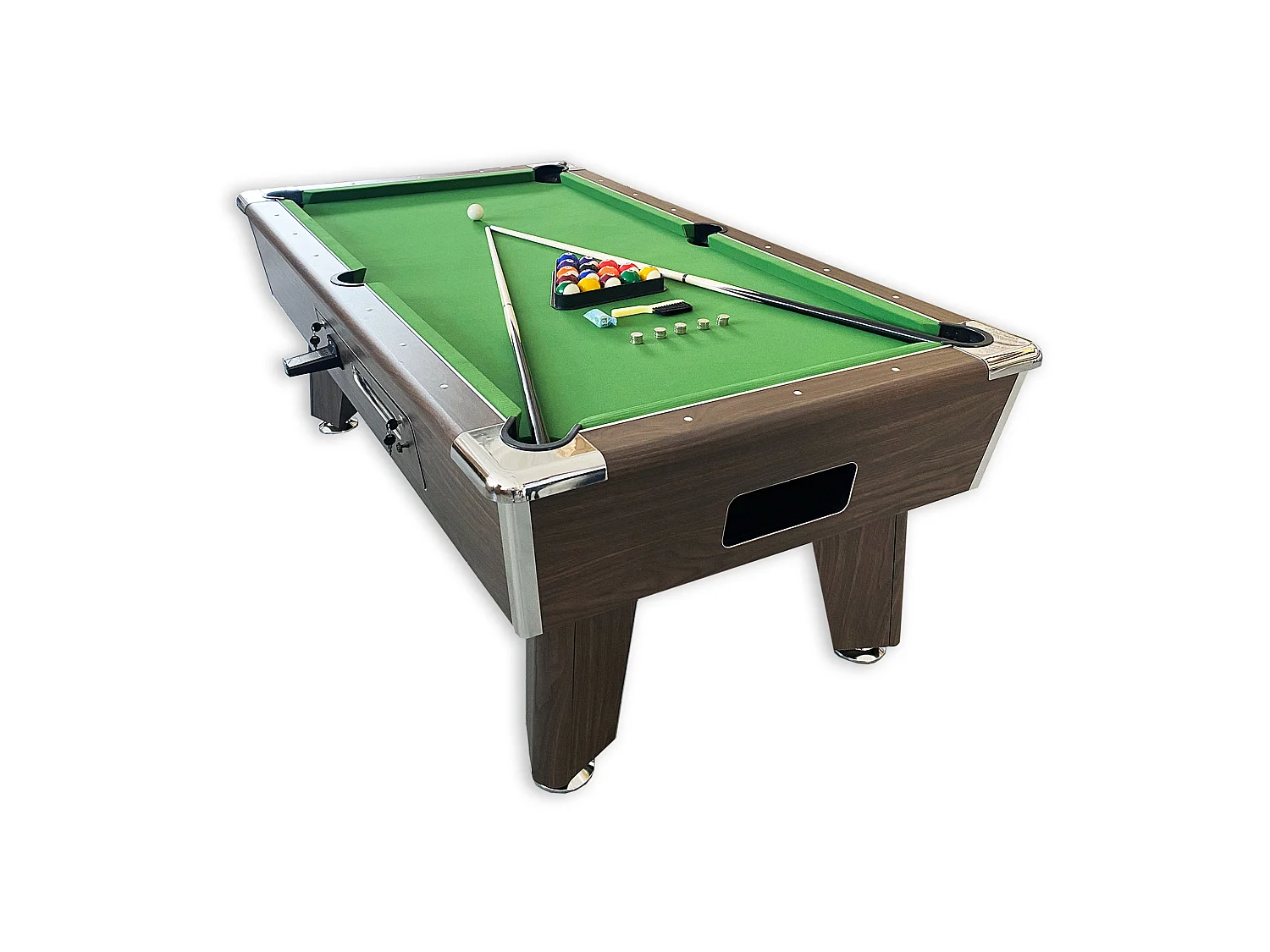 7 FT groene biljarttafel met handmatige muntautomaat – Cosmos