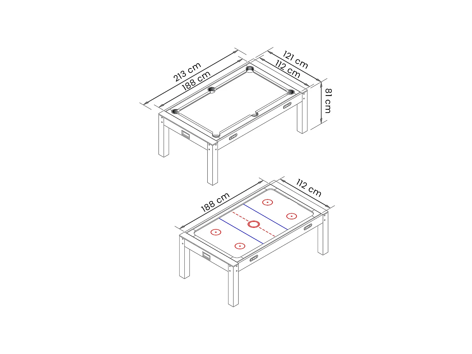Mesa de billar 7 pies Multijuego rojo Air Hockey + Mesa de Tenis + Mesa - Rocket