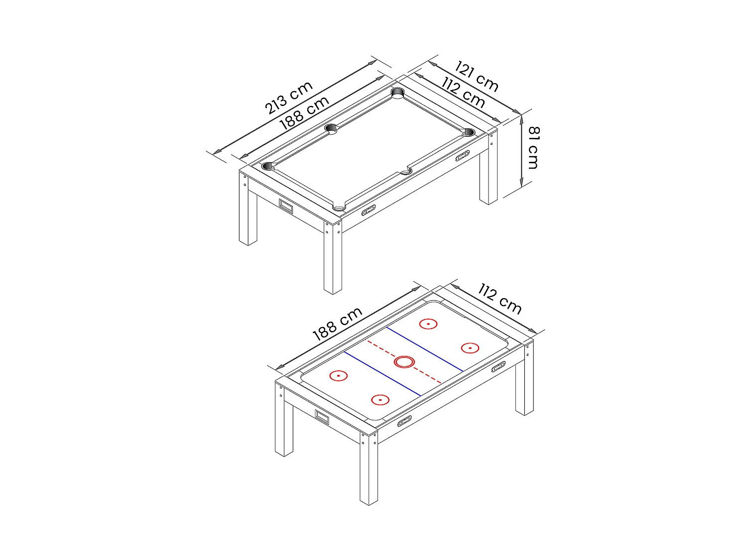 Table de Billard multi-jeux 7 FT Rouge Air Hockey + Table de Tennis + Table Top – Rocket