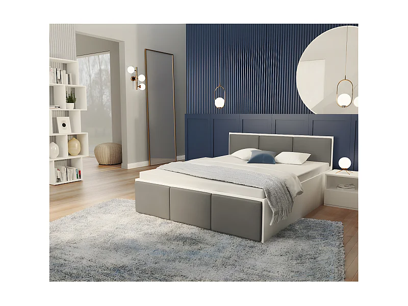 Lit coffre Barcelona 120 x 200 cm avec sommier à lattes relevable Blanc - Gris foncé