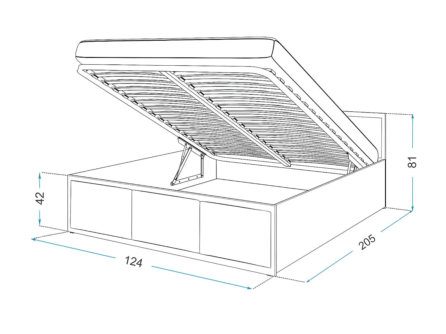 Lit coffre Barcelona 120 x 200 cm avec sommier à lattes relevable Blanc - Gris foncé