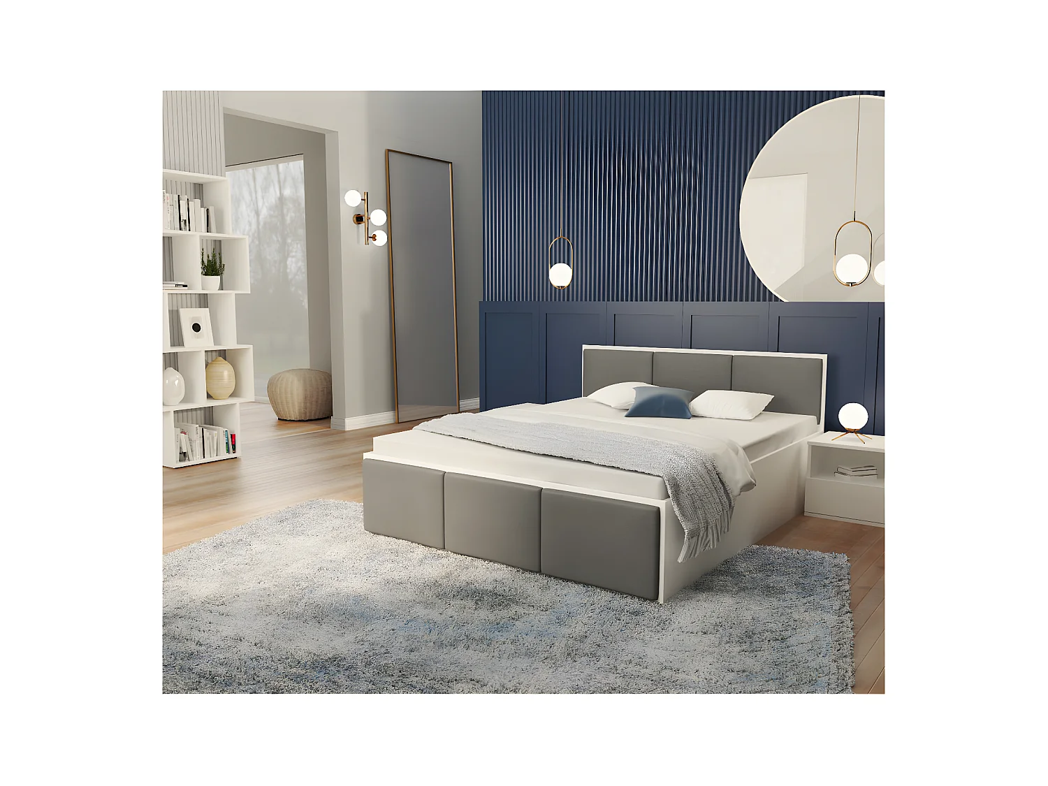 Lit coffre Barcelona 120 x 200 cm avec sommier à lattes relevable Blanc - Gris foncé