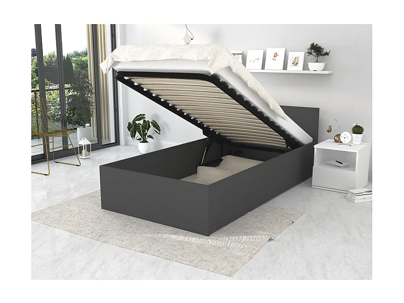 Lit coffre Paris 90 x 200 cm avec sommier à lattes relevable Gris