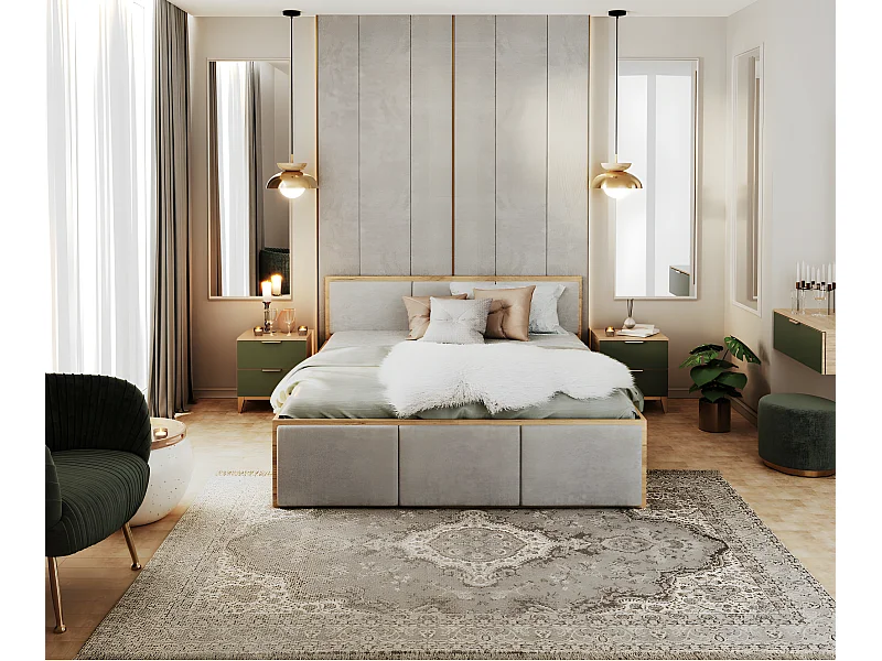 Lit coffre Barcelona 140 x 200 cm avec sommier à lattes relevable Chêne - Gris clair