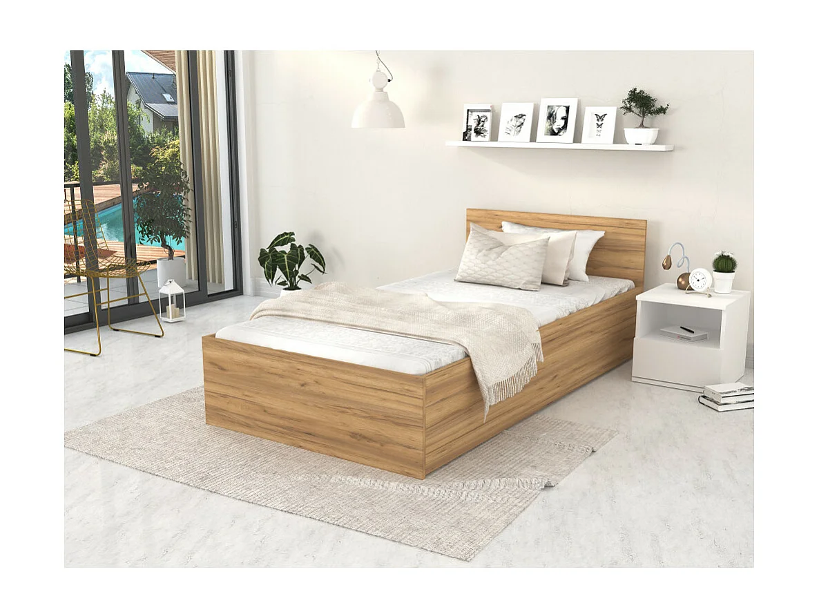 Lit coffre Paris 90 x 200 cm avec sommier à lattes relevable Chêne