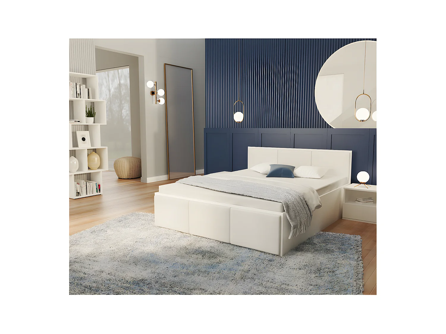 Lit coffre Barcelona 140 x 200 cm avec sommier à lattes relevable Blanc